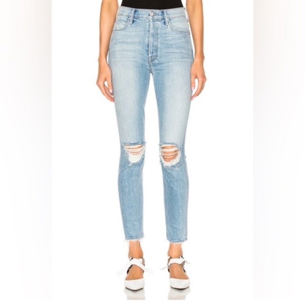 MOTHER Light Blue Easy Does It Ripped distressed ankle Jeans size 28